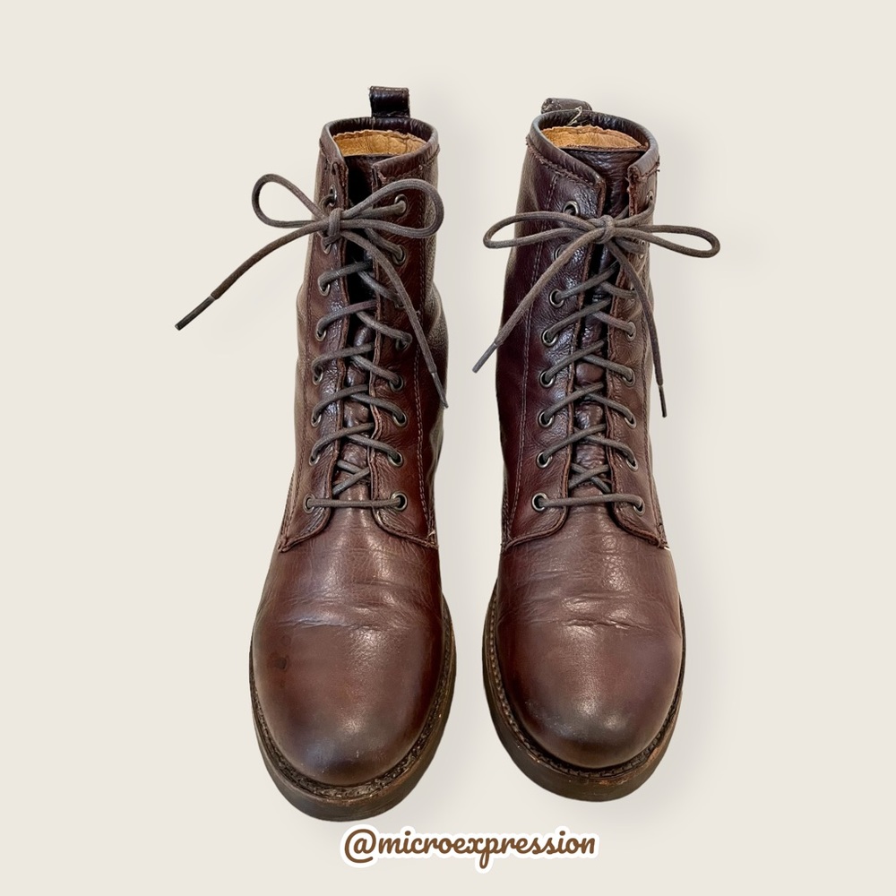 $378 Frye Veronica Combat Brown Leather Lace Up Moto Combat Comfy Ankle Boot - Picture 10 of 16